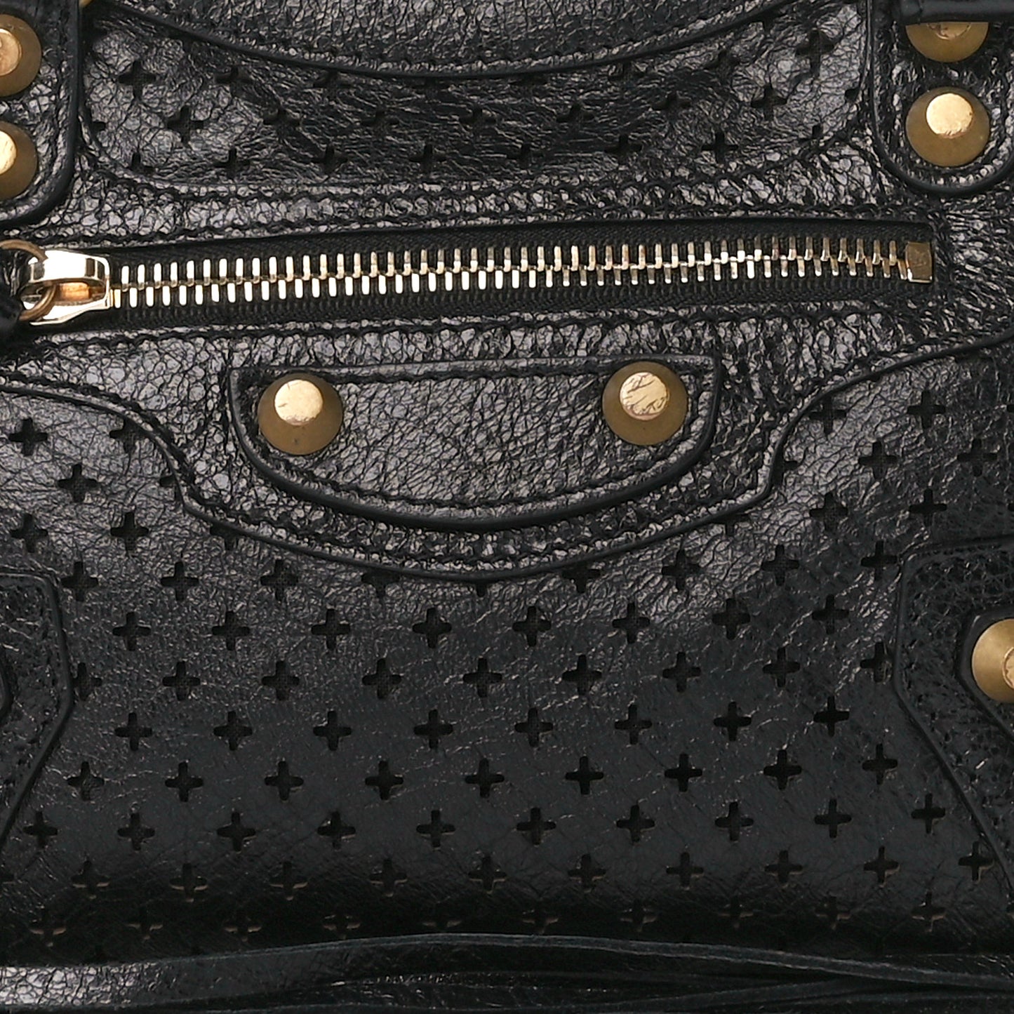 Agneau Stadio Laser Cut Cross Classic Gold Hardware Mini City Black