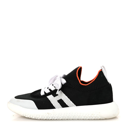 Hermes Knit Suede Goatskin Womens Crew Sneakers 39.5 Black White 1 of 14