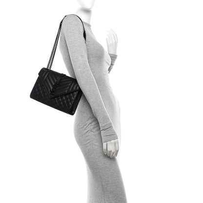 Saint Laurent SAINT LAURENT Grain De Poudre Textured Mixed Matelasse Triquilt Medium Monogram Monochrome Satchel Black 2 of 11