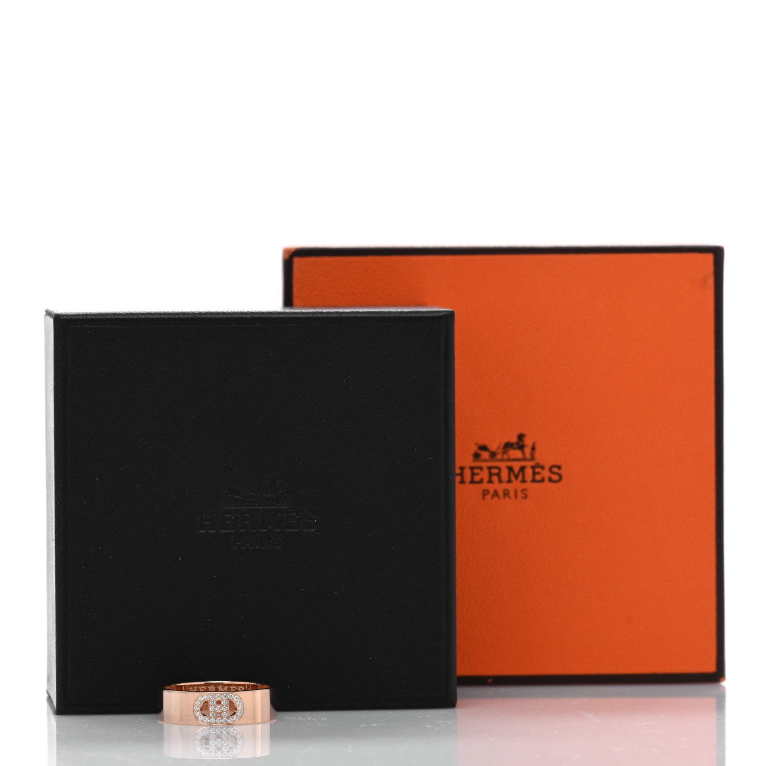 Hermes 18K Rose Gold Diamond PM H D'Ancre Ring 55 7.25 5 of 5