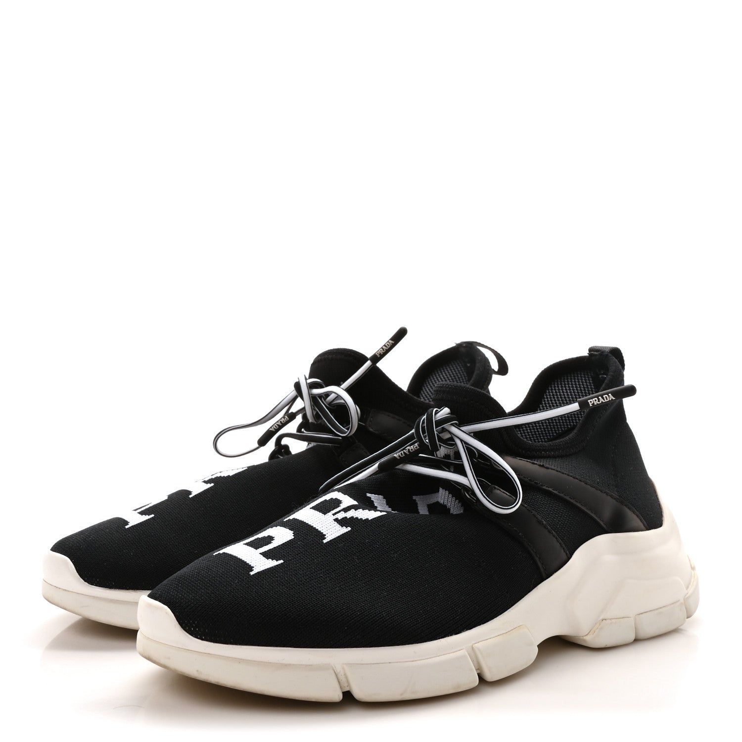 Prada Knit Fabric Womens Logo Sneakers 36 Black White 4 of 9