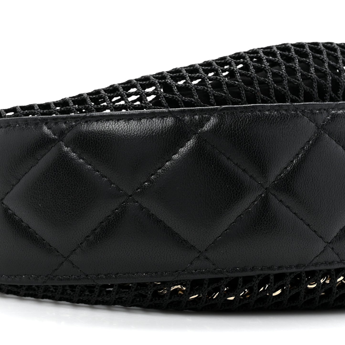 Mesh Shiny Lambskin Chain Hobo Black