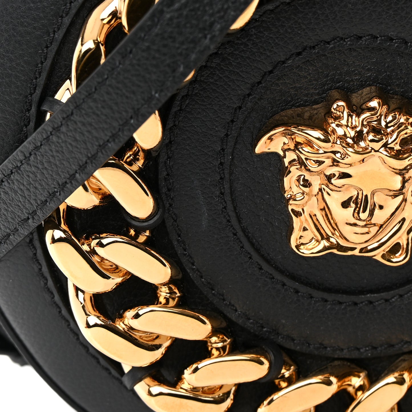 Calfskin Mini La Medusa Chain Round Crossbody Bag Black