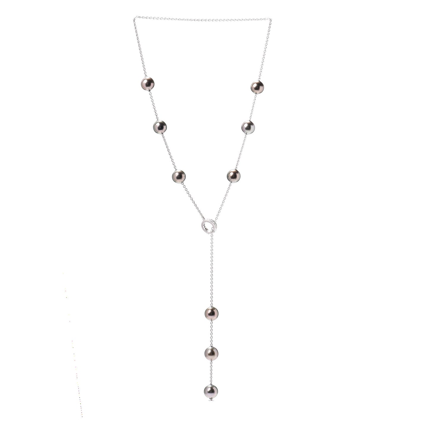 18K White Gold Diamond Grey South Sea Pearl 8mm Pearls In Motion Necklace