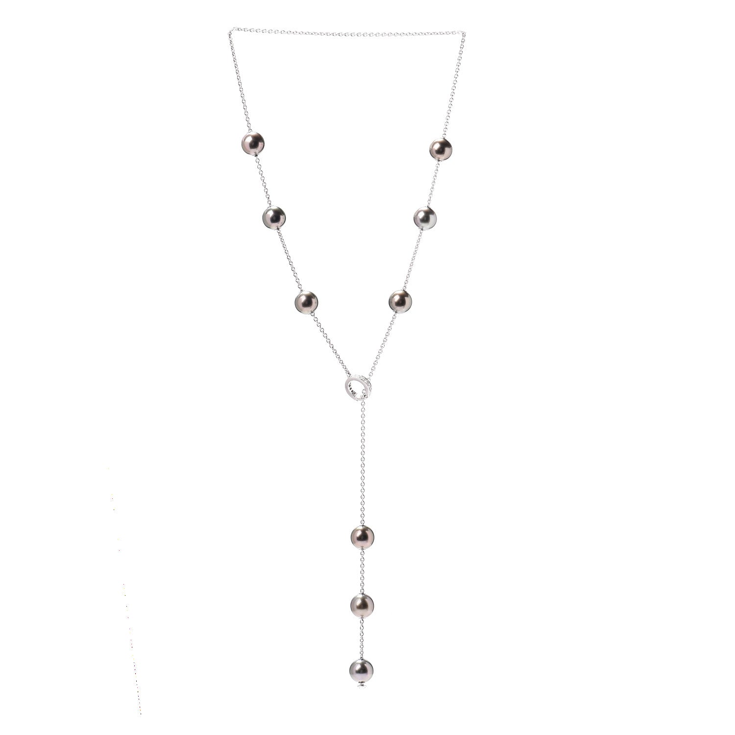Mikimoto 18K White Gold Diamond Grey South Sea Pearl 8mm Pearls In Motion Necklace 3 of 4
