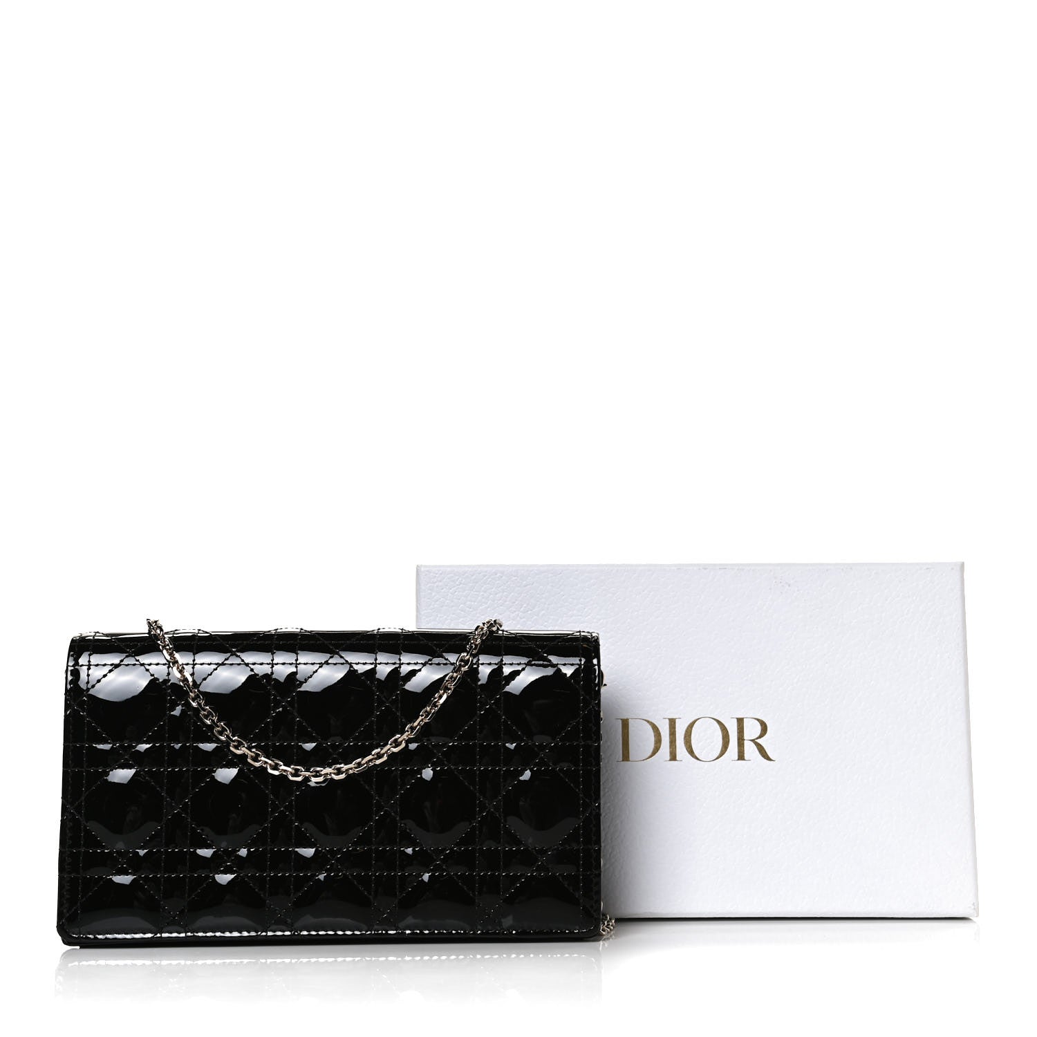 Christian Dior Patent Cannage Lady Dior Chain Wallet Black 28 of 29