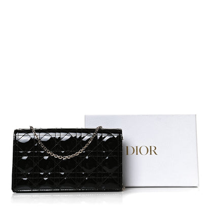 Christian Dior Patent Cannage Lady Dior Chain Wallet Black 28 of 29