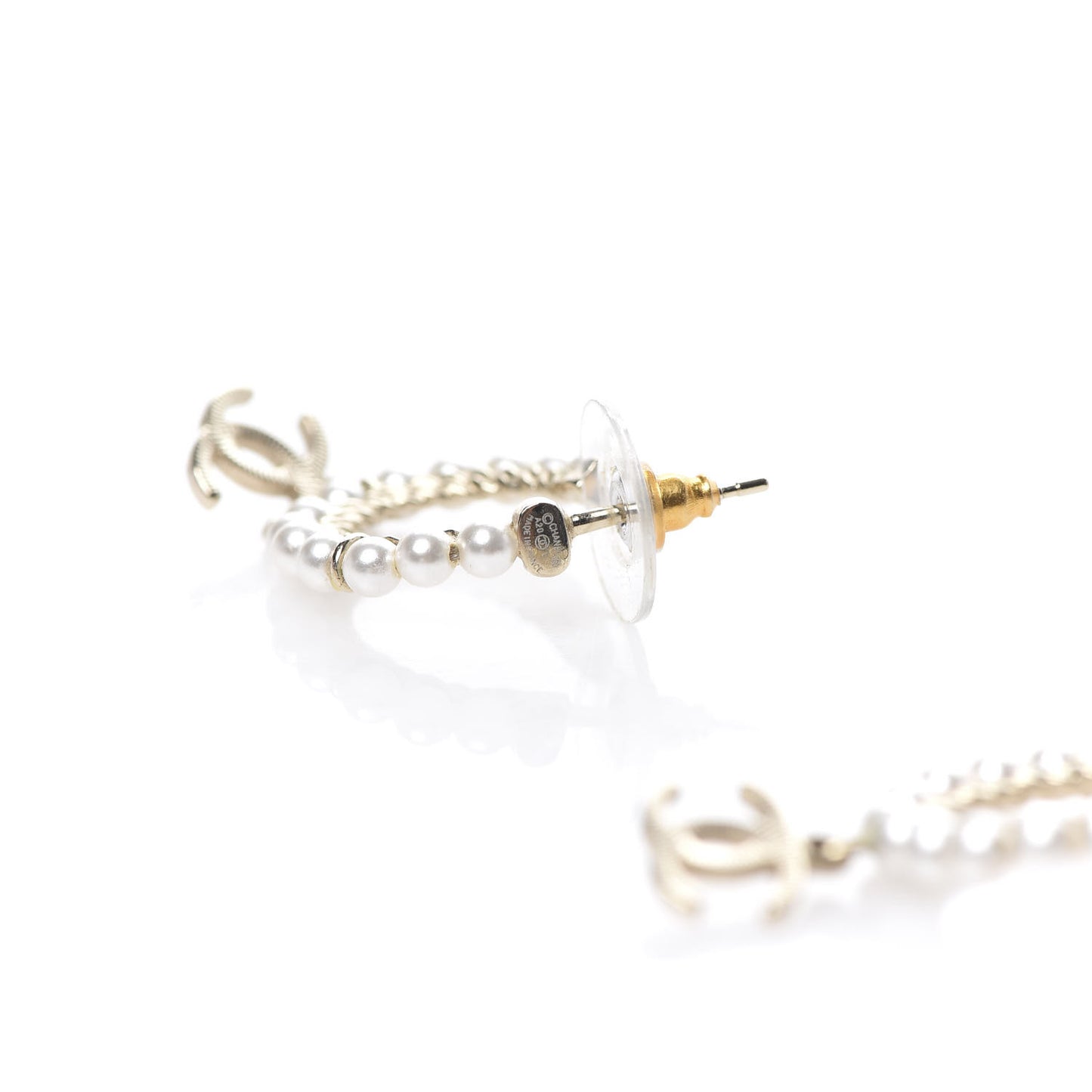 Pearl Charms CC Hoop Earrings Gold