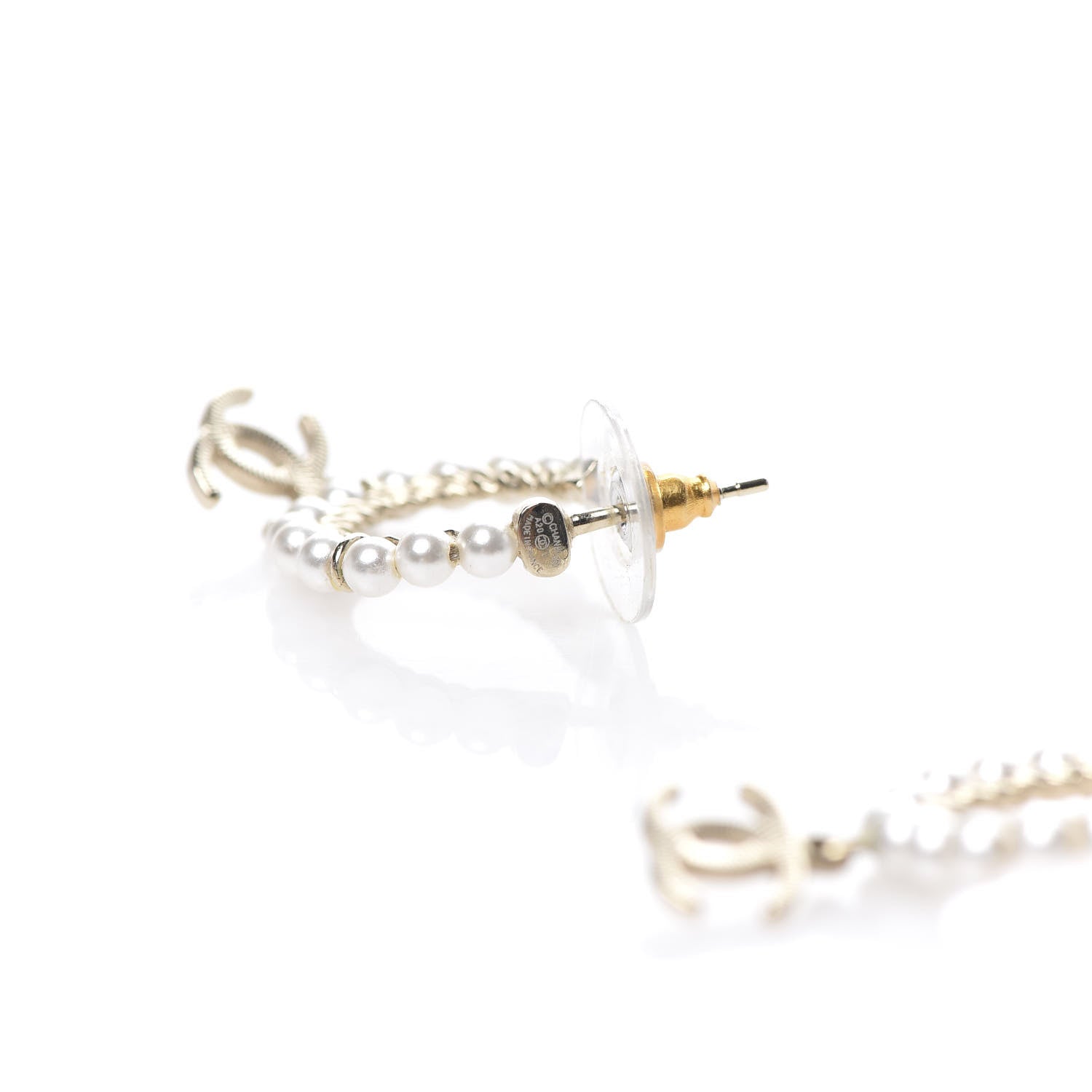 Chanel Pearl Charms CC Hoop Earrings Gold 3 of 5