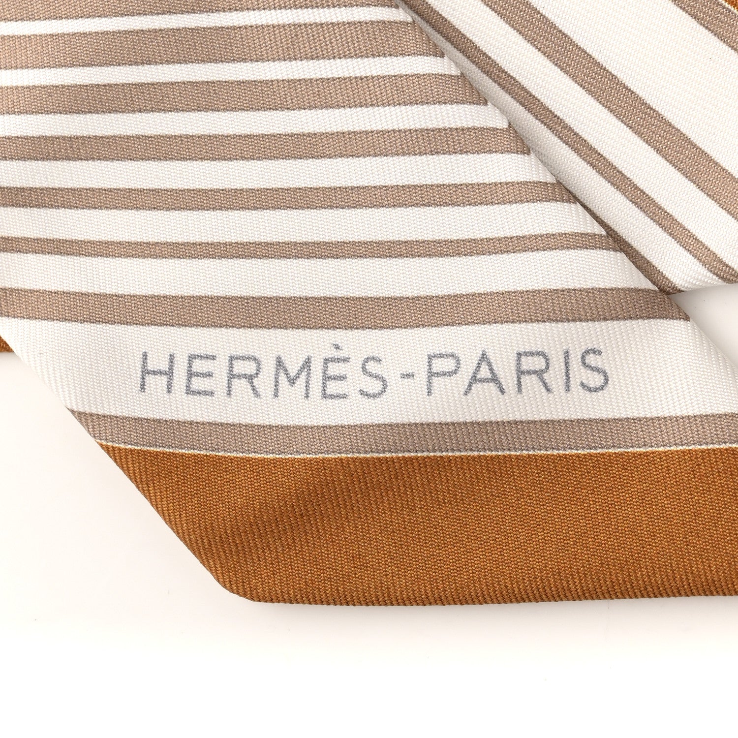 Hermes Silk Ex-Libris Forever Twilly Beige White Caramel 1803732