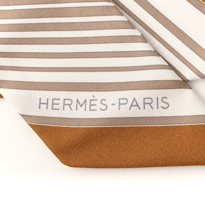 Hermes Silk Ex-Libris Forever Twilly Beige White Caramel 2 of 5