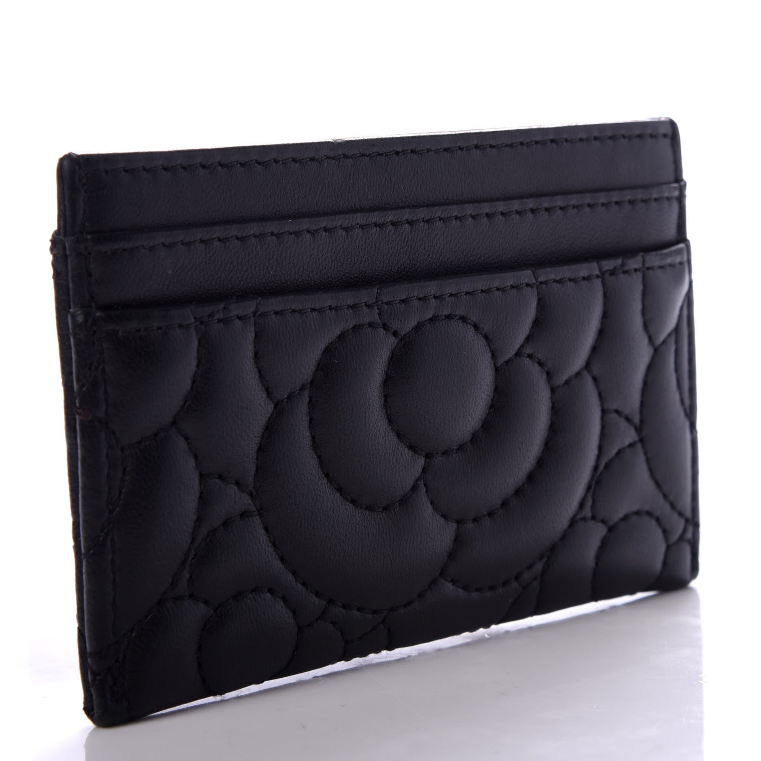 Chanel Lambskin Camellia Embossed Card Holder Black 3 of 9