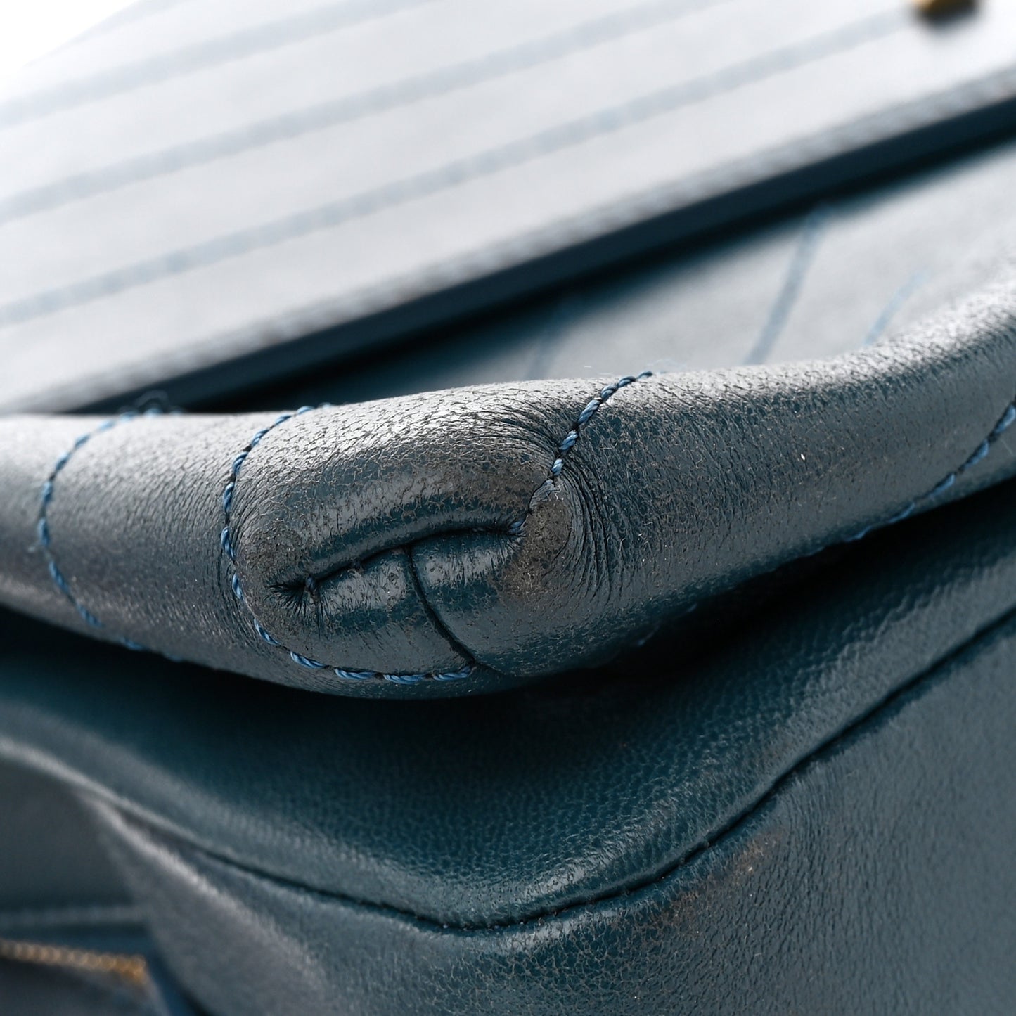 Lambskin Chevron Stitched Large Envelope Flap Blue