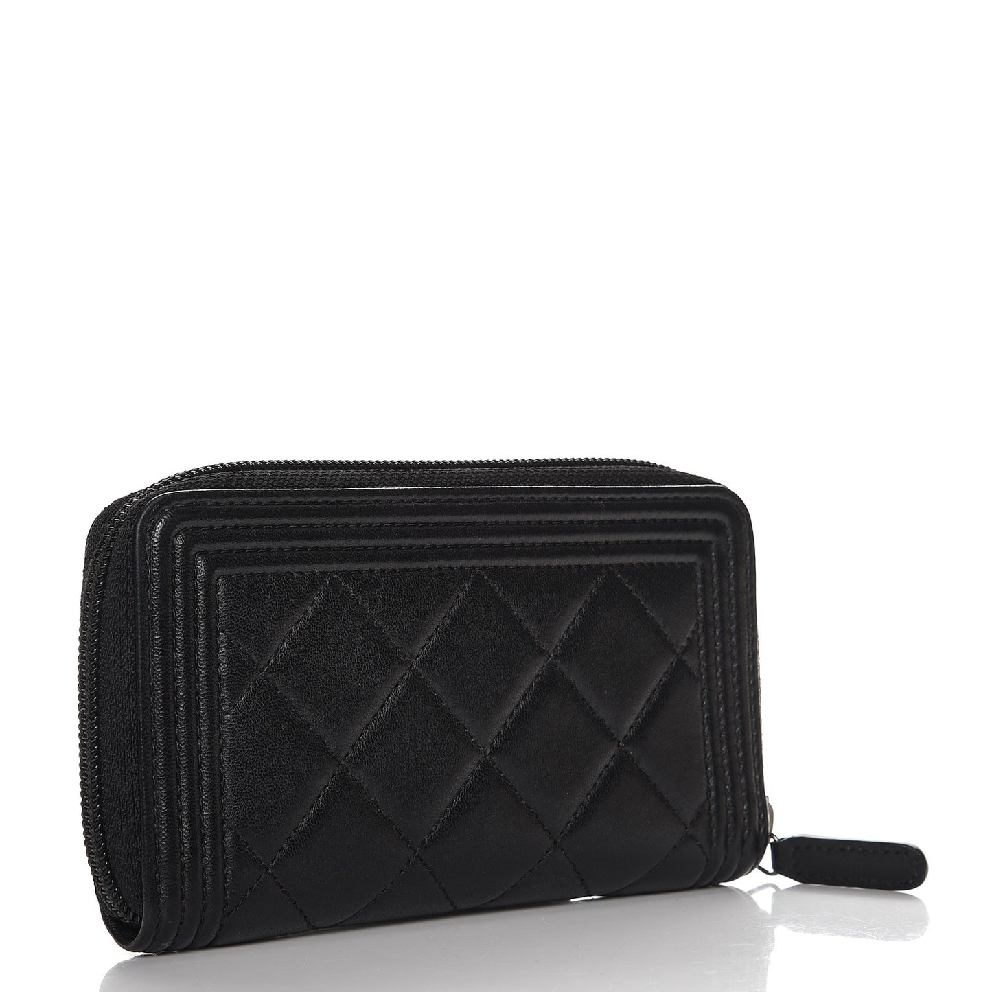 Lambskin Quilted Small Boy Zip Around Wallet Black