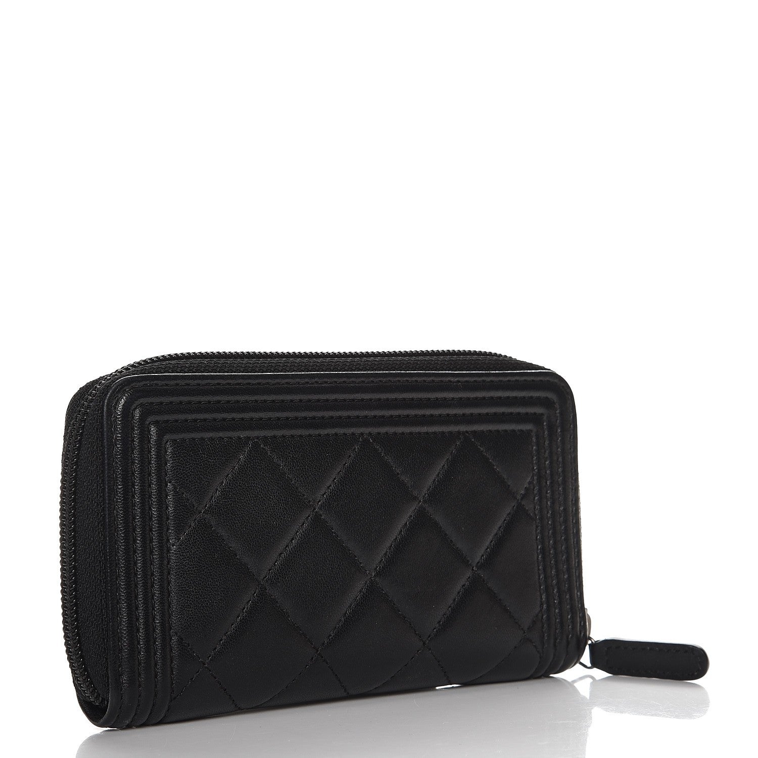 Chanel Lambskin Quilted Small Boy Zip Around Wallet Black 3 of 9