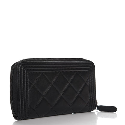 Chanel Lambskin Quilted Small Boy Zip Around Wallet Black 3 of 9