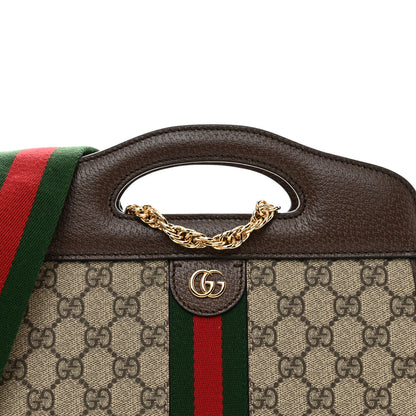 Gucci GG Supreme Monogram Textured Dollar Calfskin Web Small Ophidia Slip Handle Tote Beige Ebony New Acero 5 of 9