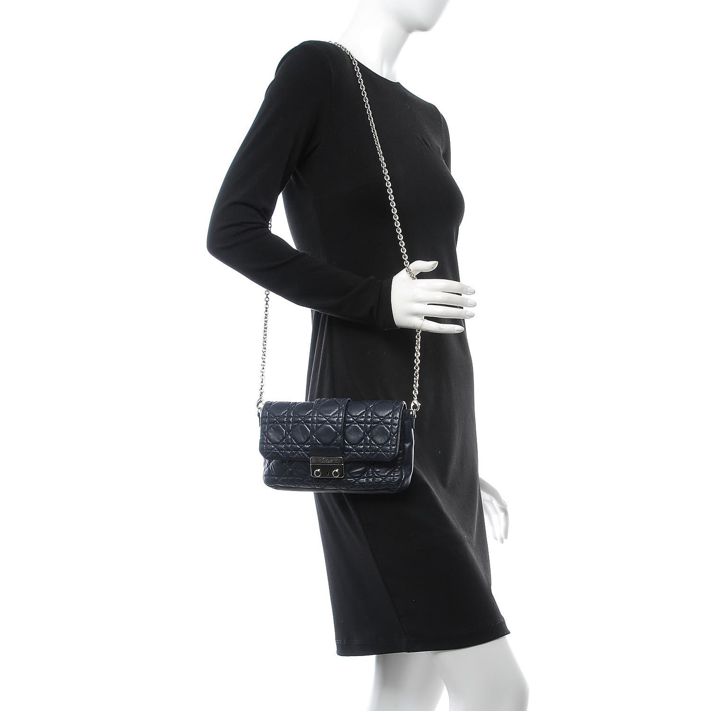 Lambskin Cannage New Lock Pouch Navy Blue