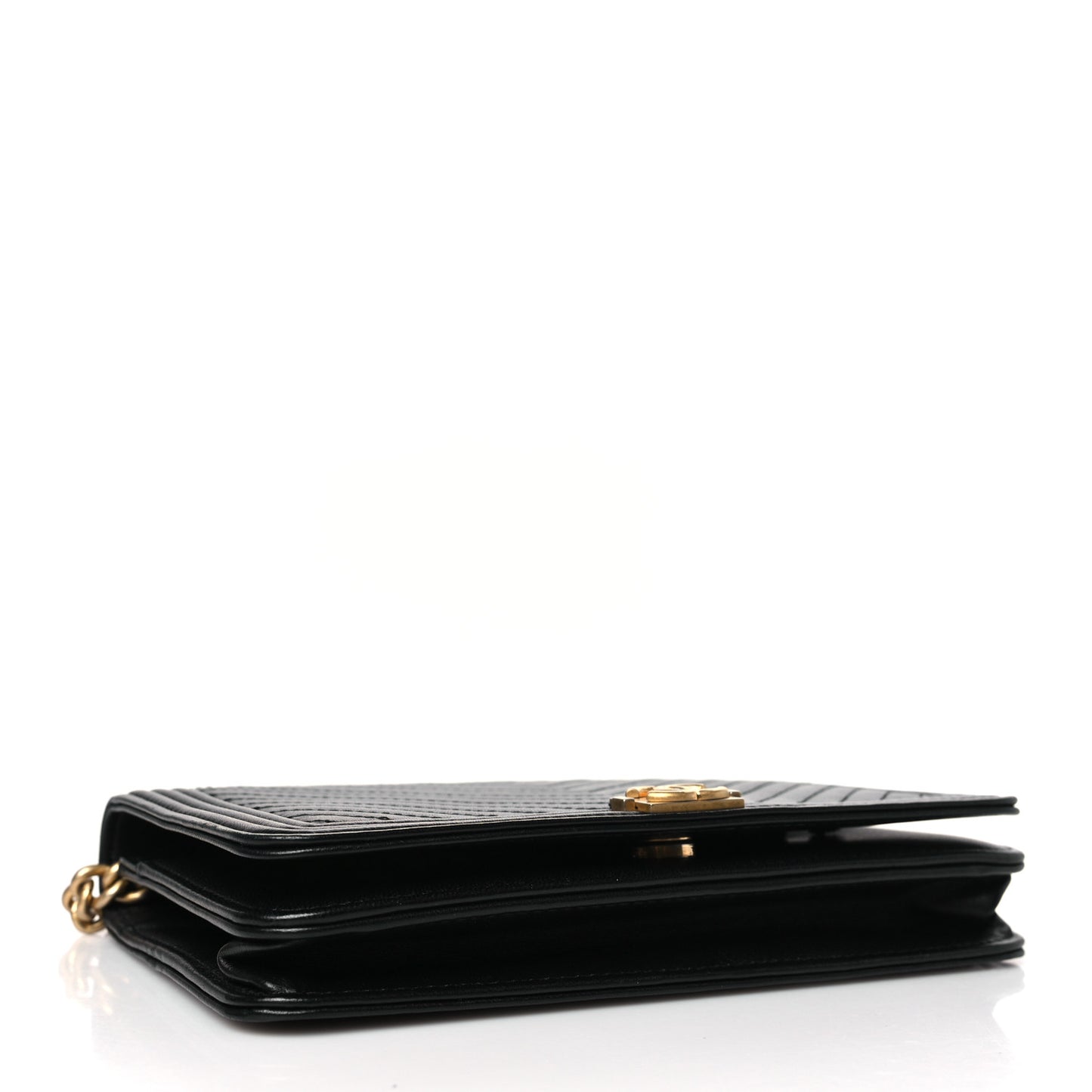 Lambskin Chevron Boy Wallet On Chain WOC Black