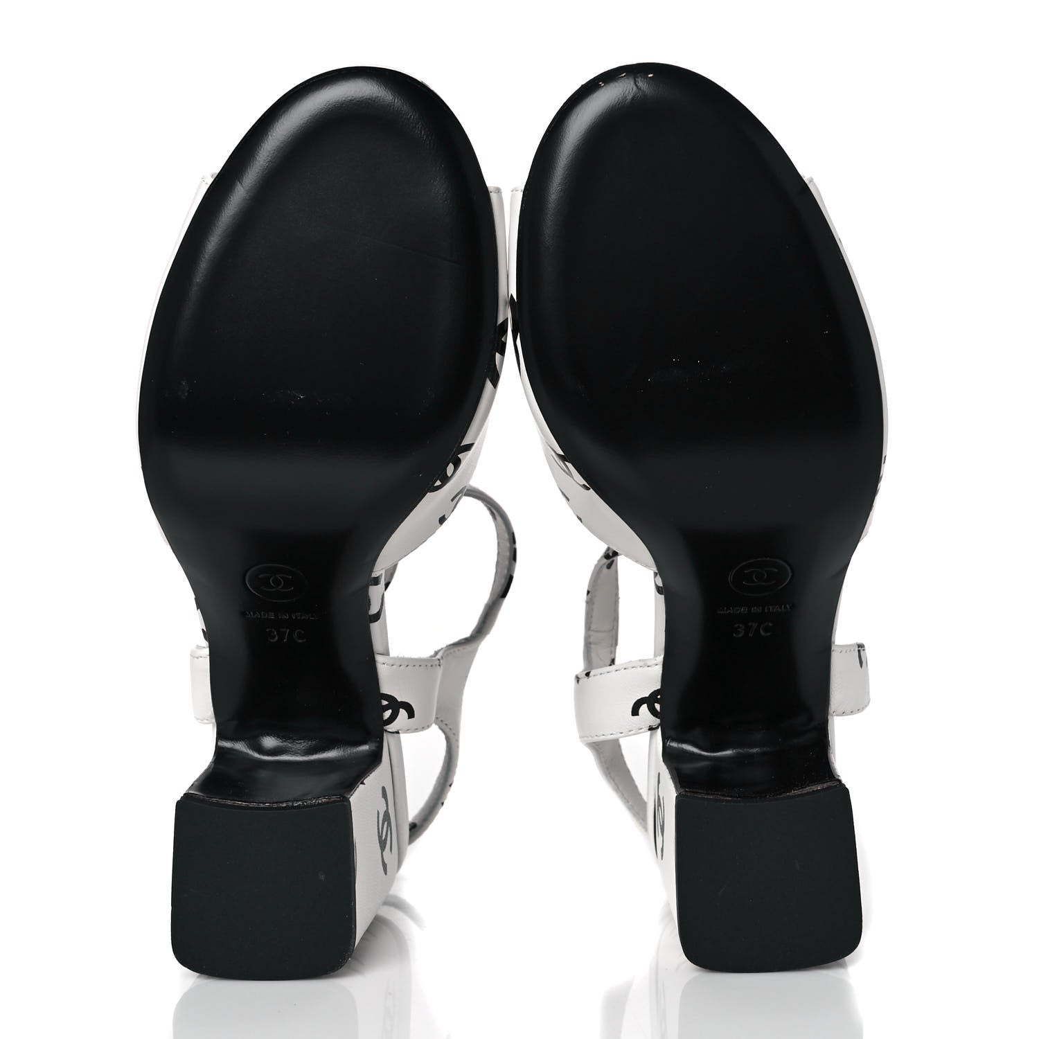 Chanel Lambskin Printed Coco Beach Sandals 37 White Black 5 of 10