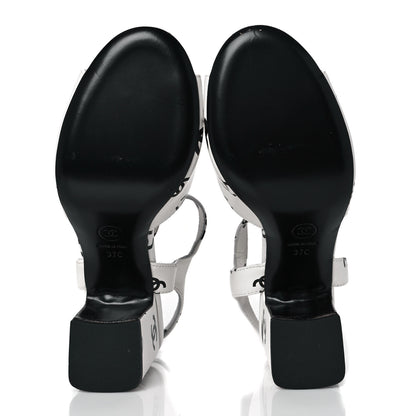 Chanel Lambskin Printed Coco Beach Sandals 37 White Black 5 of 10