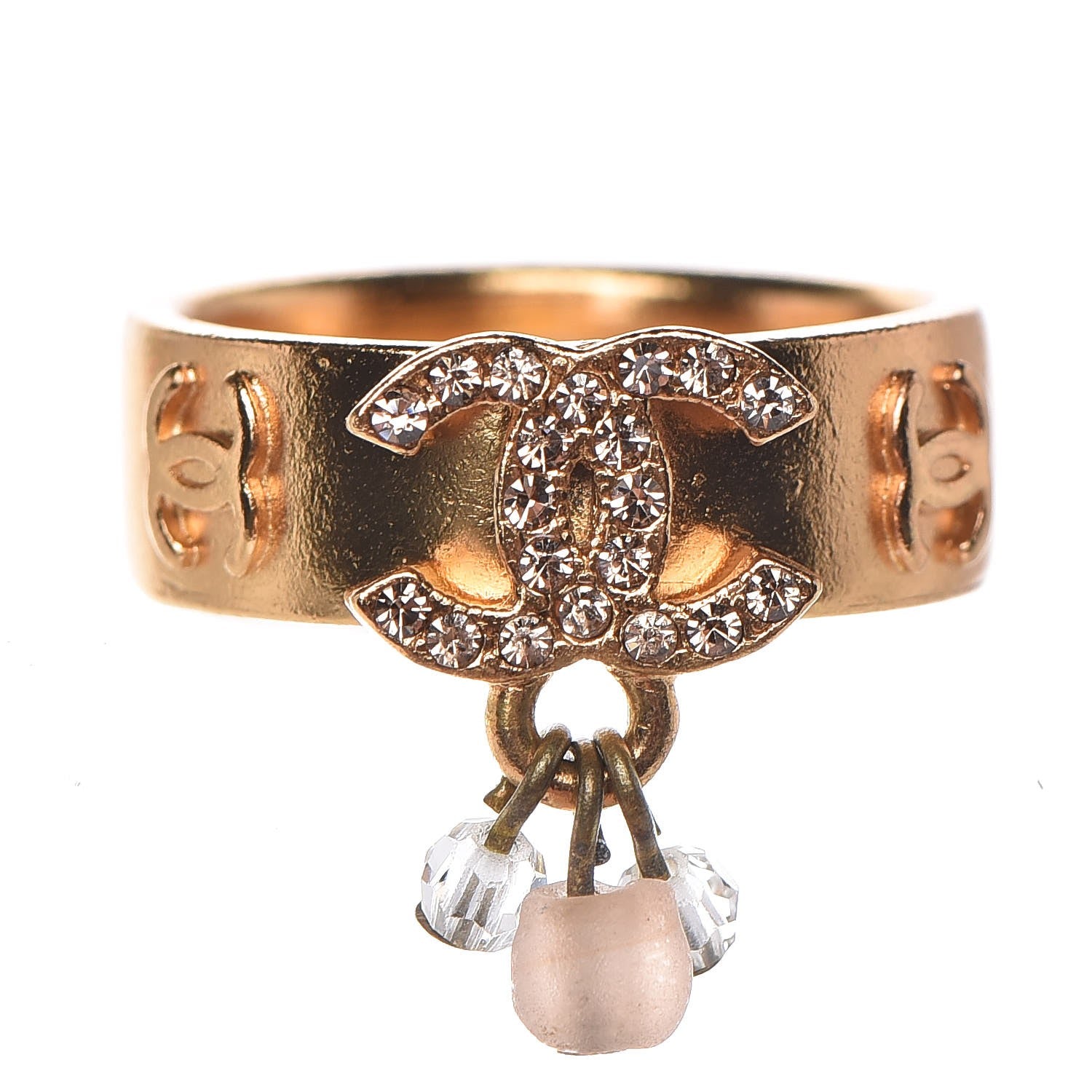 Chanel Crystal CC Logo Ring 53.1 6.5 Gold 1 of 4
