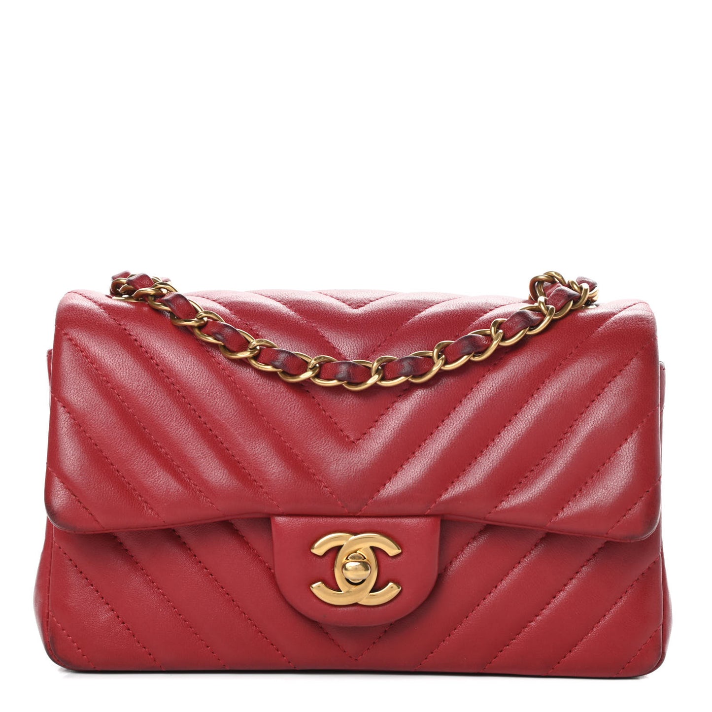 Lambskin Chevron Quilted Mini Rectangular Flap Red