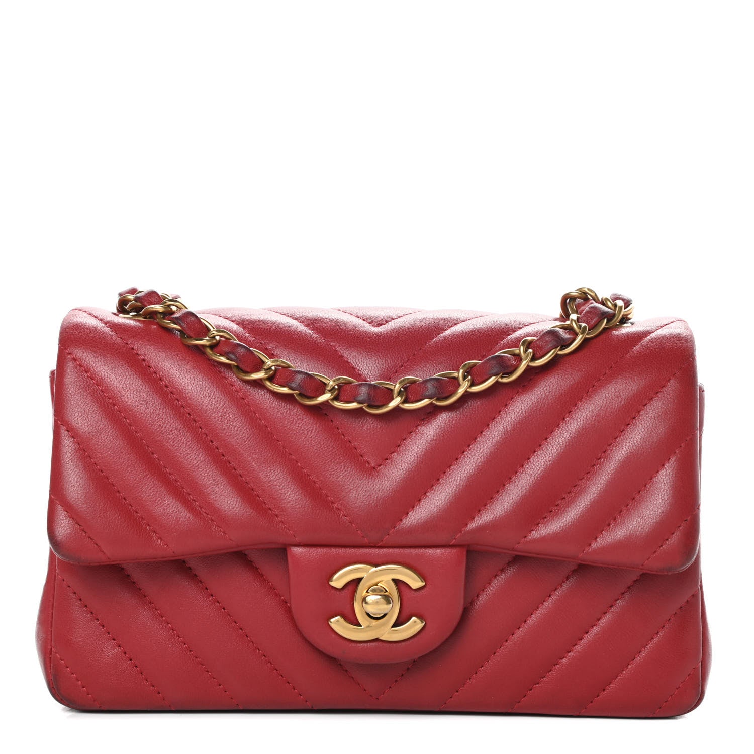 Chanel Lambskin Chevron Quilted Mini Rectangular Flap Red 1 of 20