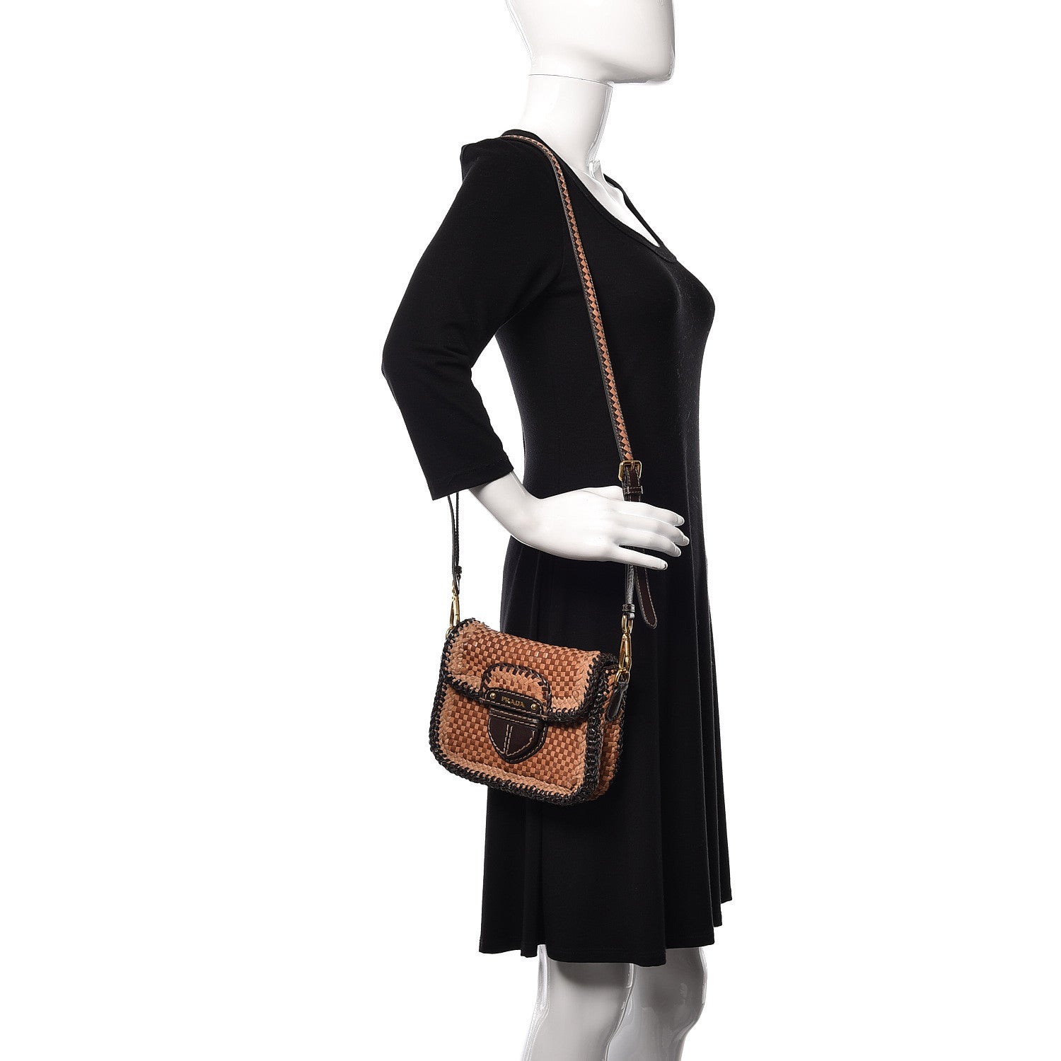 Prada Goatskin Woven Flap Crossbody Sughero Caramel 2 of 14