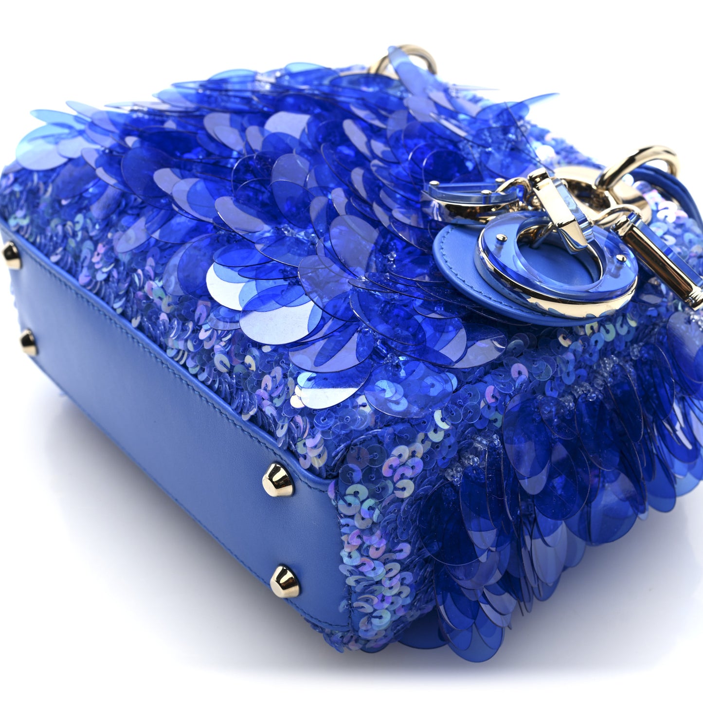 Satin Sequin Beaded Embroidered Mini Lady Dior Blue