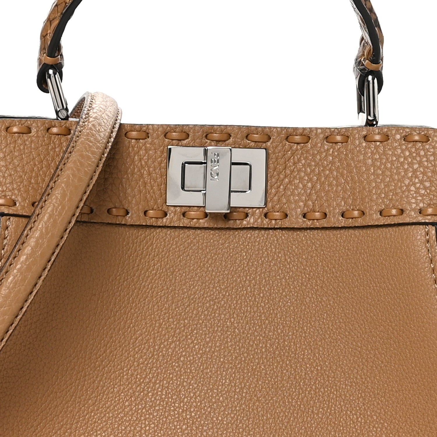 Fendi Cuoio Romano Snakeskin Selleria Mini Peekaboo Iconic Satchel Cappuccino 8 of 10