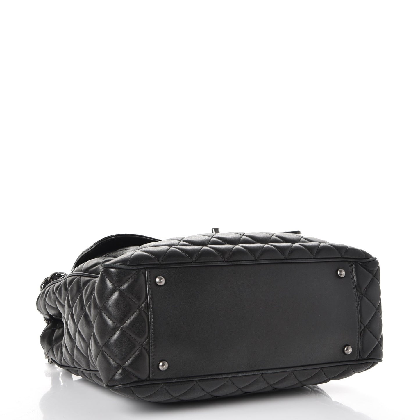 Lambskin Quilted Front Flap Tote Black
