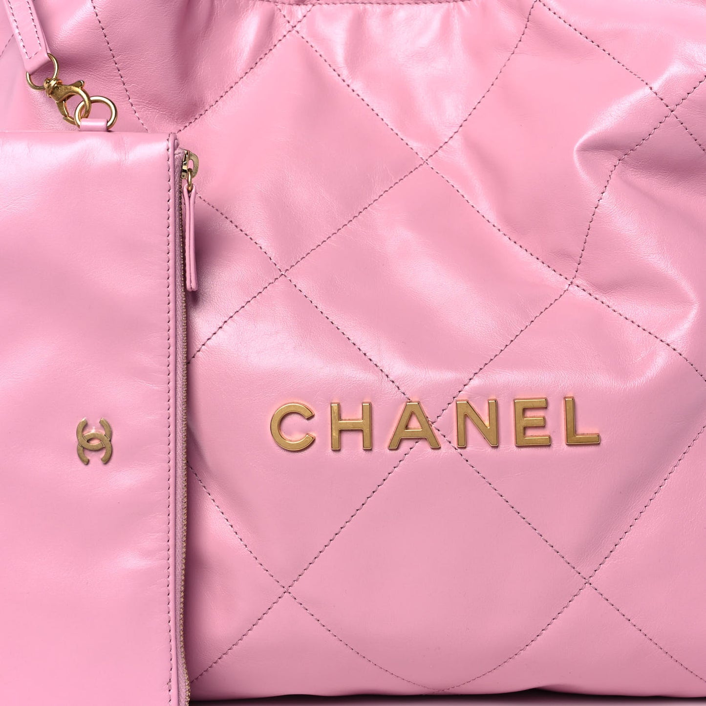 Shiny Calfskin Quilted Chanel 22 Drawstring Bag Dark Pink