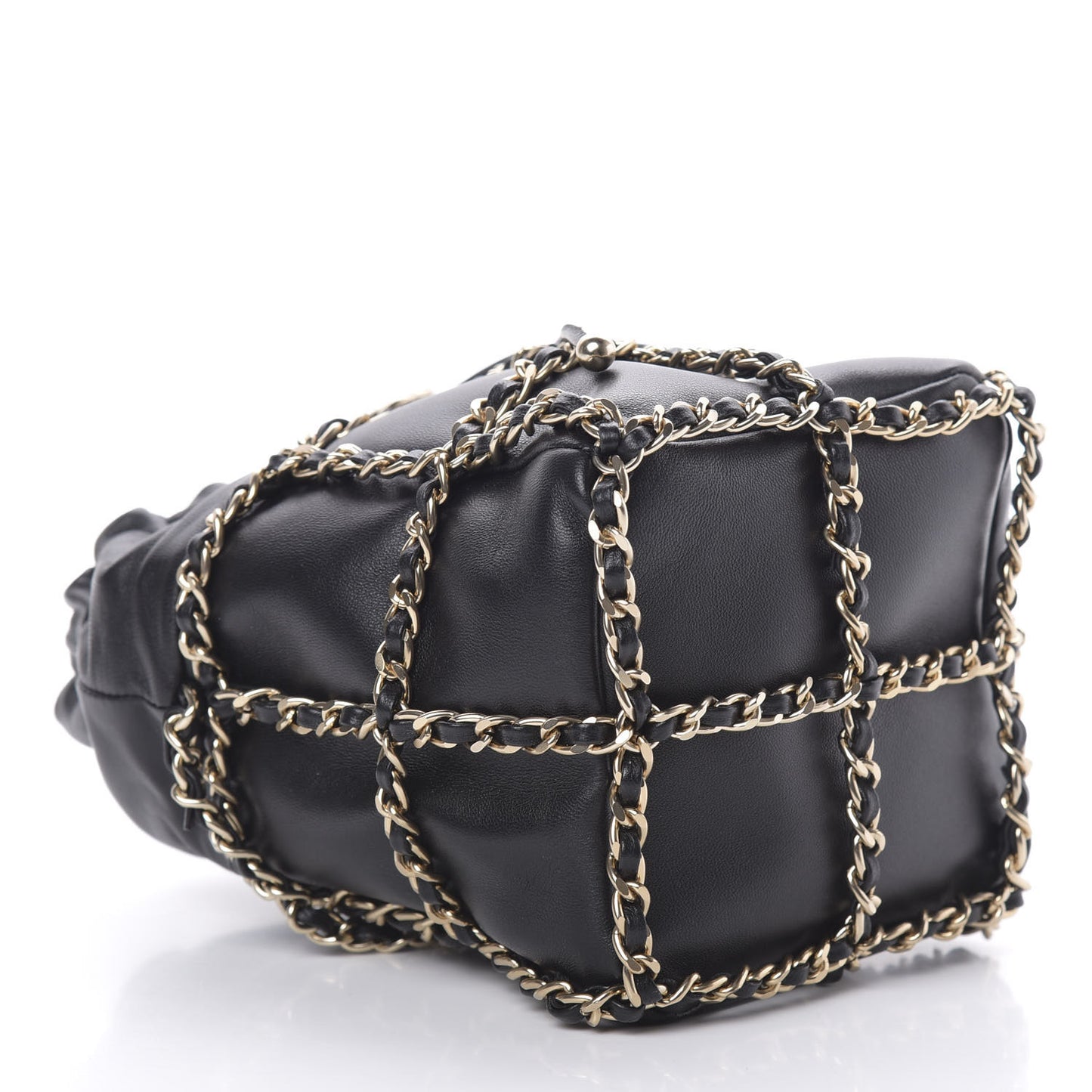 Lambskin Bucket Chain Drawstring Bag Black