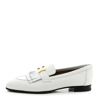 Hermes Calfskin Womens Royal Loafers 38 White 1 of 9