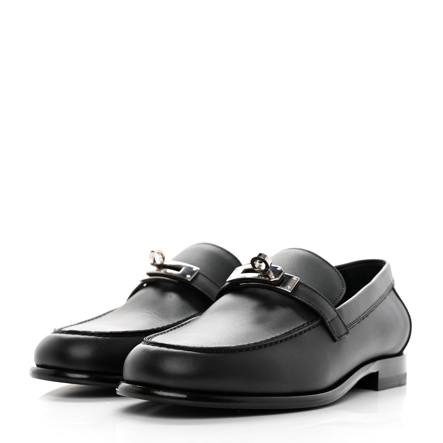 Hermes Calfskin Womens Destin Loafers 37 Black 3 of 12