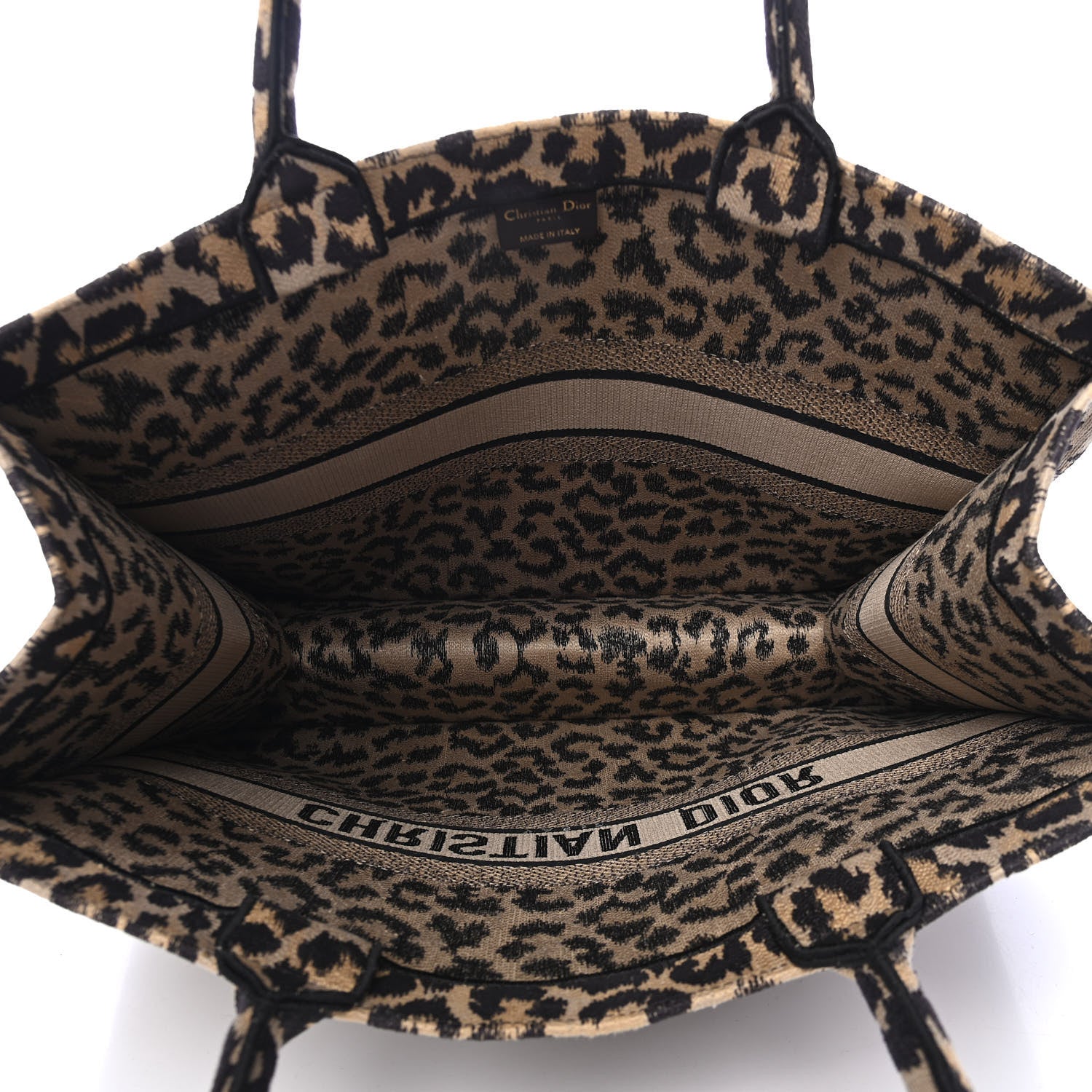 Christian Dior Canvas Mizza Embroidered Large Leopard Book Tote Beige 4 of 4