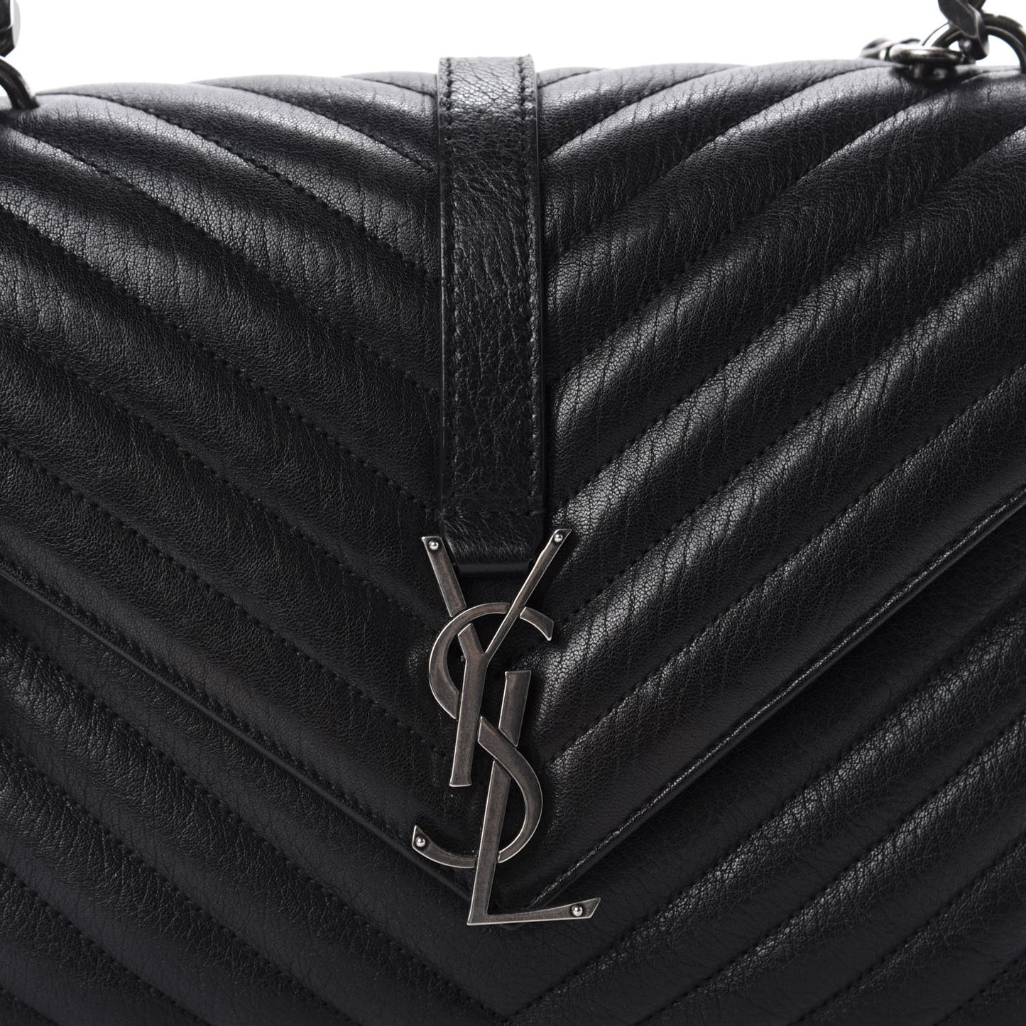Sheepskin Matelasse Chevron Monogram Medium College Bag Black