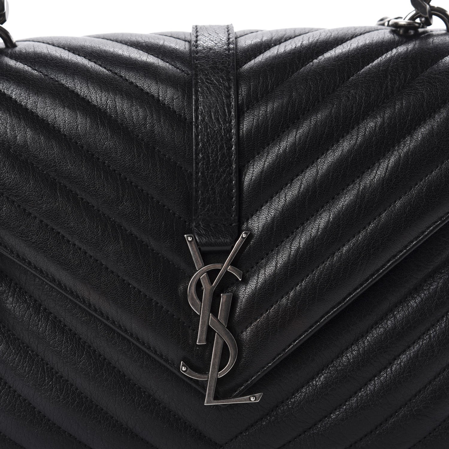 Saint Laurent Sheepskin Matelasse Chevron Monogram Medium College Bag Black 12 of 12