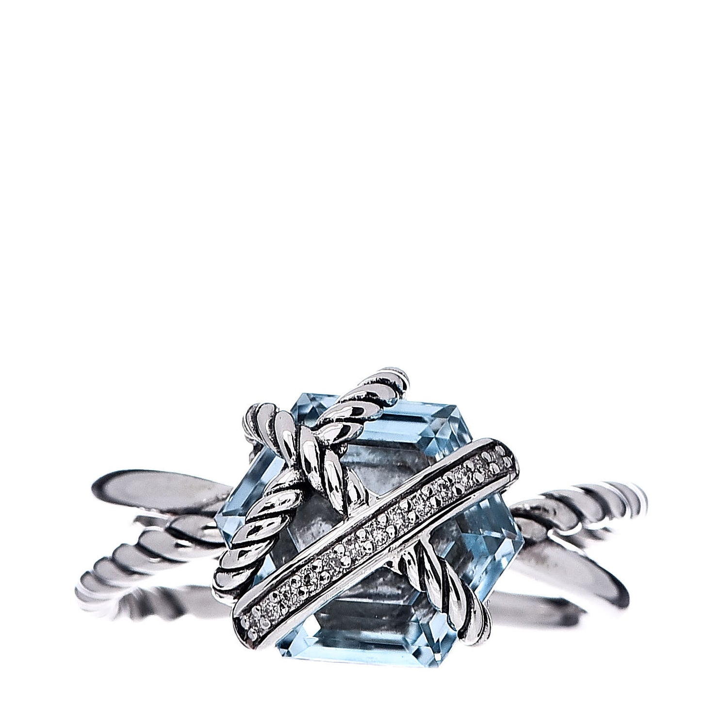 Sterling Silver Diamond Blue Topaz 10mm Cable Wrap Ring 54 7