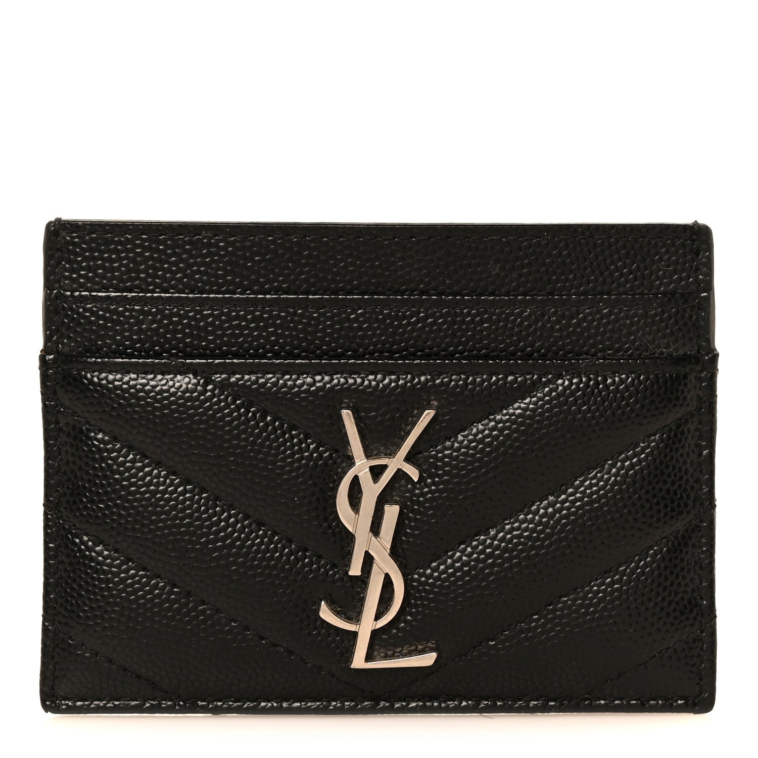 Saint Laurent Grain De Poudre Matelasse Chevron Monogram Credit Card Case Black 1 of 10