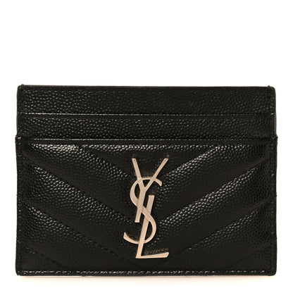 Saint Laurent Grain De Poudre Matelasse Chevron Monogram Credit Card Case Black 1 of 10
