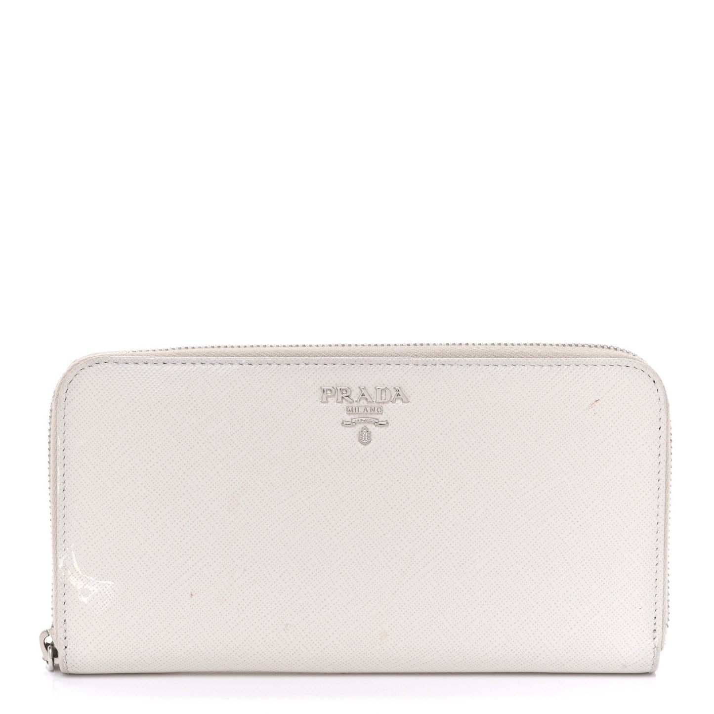 Saffiano Metal Zip Around Wallet White