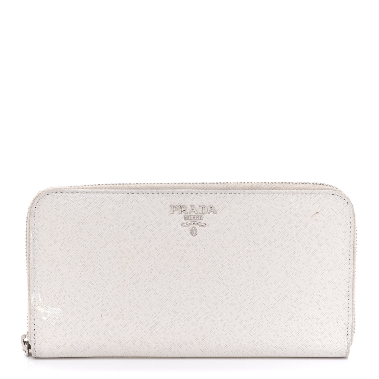 Prada Saffiano Metal Zip Around Wallet White 1 of 8
