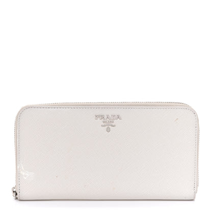 Prada Saffiano Metal Zip Around Wallet White 1 of 8
