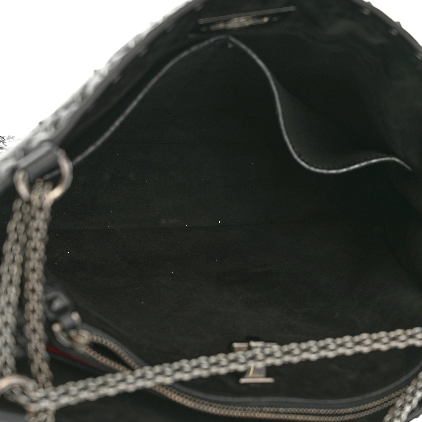 Craquele Nappa Rockstud Spike Shoulder Tote Black