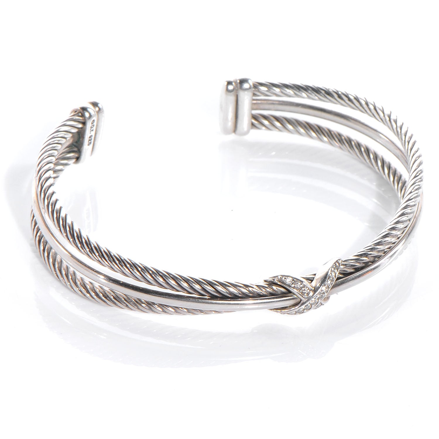 David Yurman Sterling Silver Diamond Crossover X Cuff 4 of 6