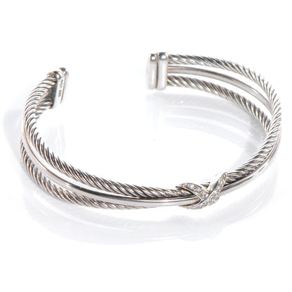 David Yurman Sterling Silver Diamond Crossover X Cuff 4 of 6