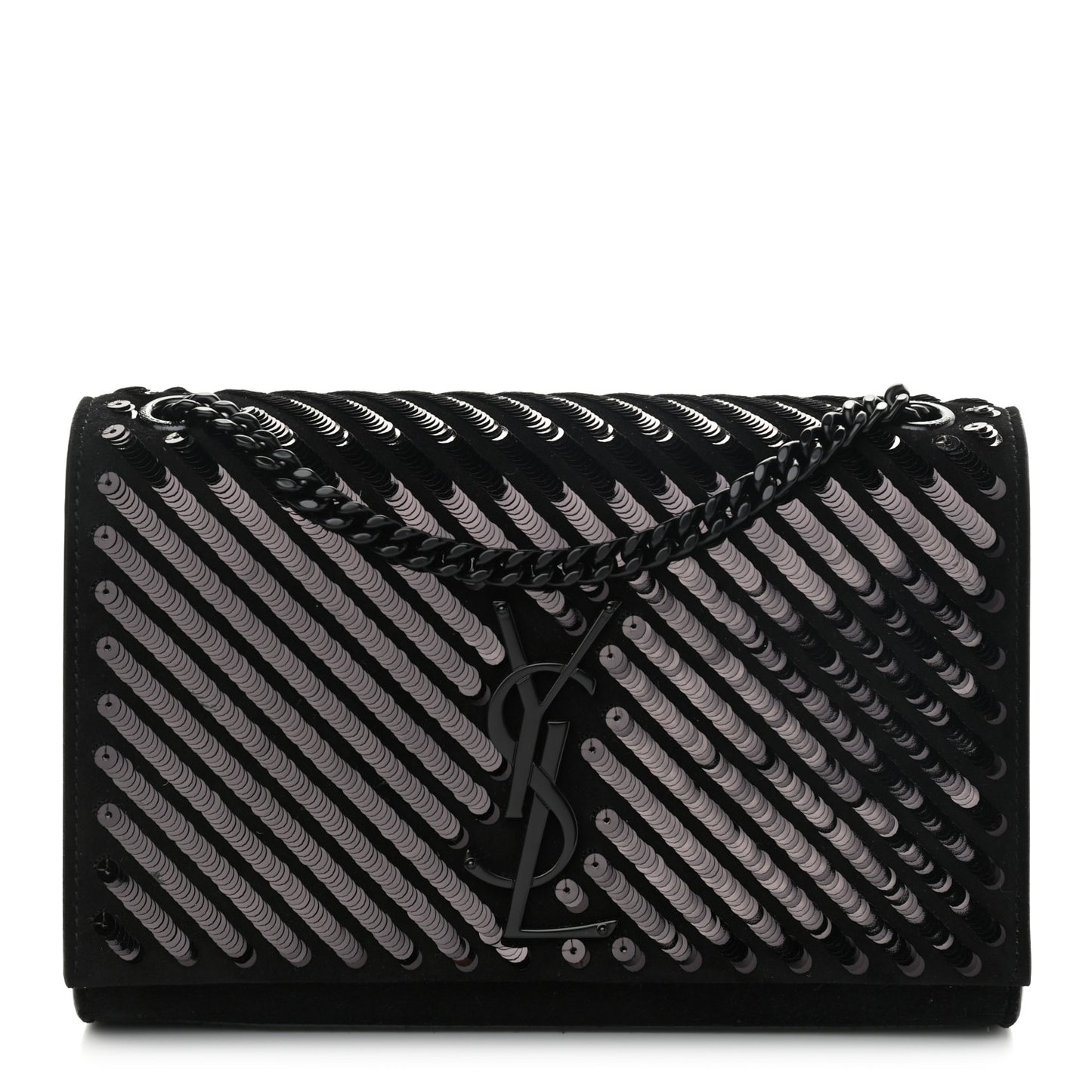 Suede Sequin Small Classic Monogram Kate Satchel Black