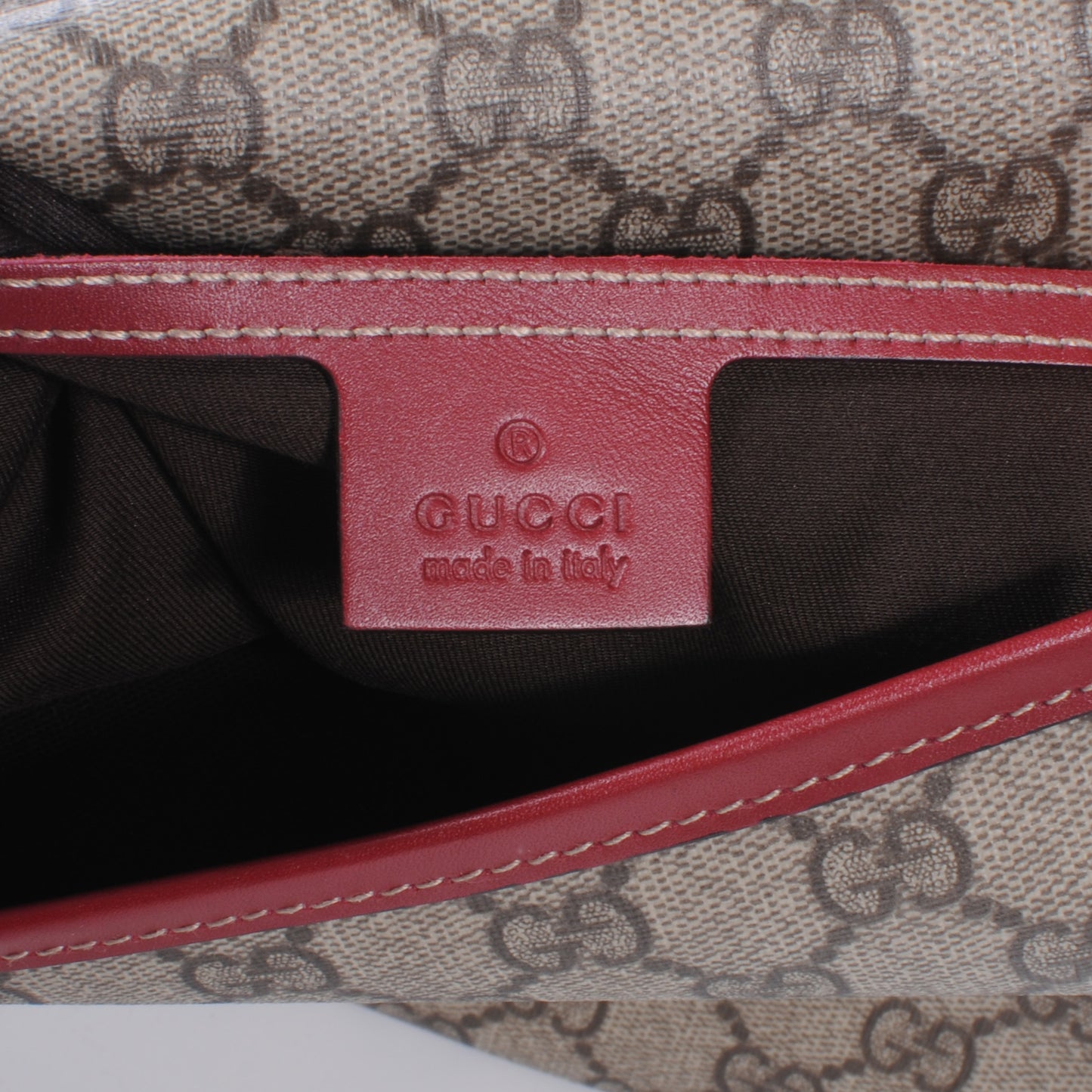 GG Plus Monogram Medium Double Buckle Flap Messenger Bag Beige Red